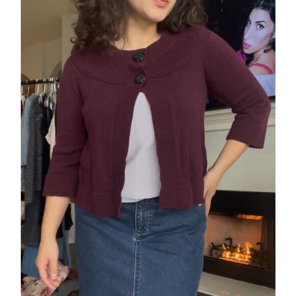 Academia Plum Big Button Open Cardigan - Picture 9 of 9